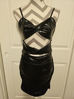 Black Faux Leather Cutout Mini Dress